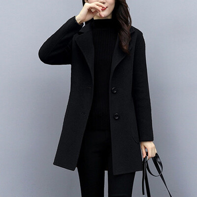 

Toponeto Women Work Solid Vintage Winter Office Long Sleeve Button Woolen Jacket Coat
