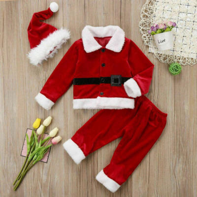 

Christmas Newborn Baby 2Pcs Set Boys Coat Long PantsHat Outfit Clothes Fleece