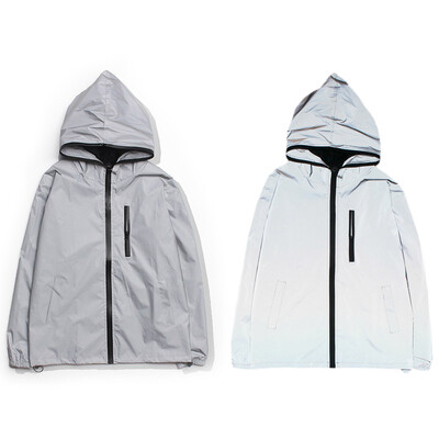

Women Men Couple Reflective Waterproof Printing Hooded Windbreaker Jacket Coat