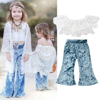 

Infant Baby Girl Lace Outfits Off Shoulder Tops T-ShirtFlared Pants Clothes USA