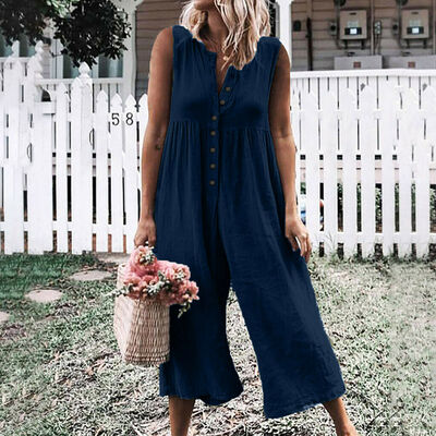

Womens Ladies Sleeveless Jumpsuit Playsuit Casual Loose Rompers Trousers