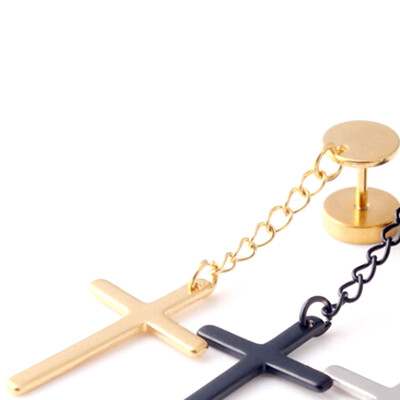 

1Pieces Gothic Punk Style Stainless Steel Stud Earring Cross Round Fake Ear Fashion Women Mens Rock Style Jewelry
