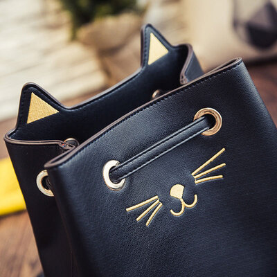 

Fashion Women Large Capacity PU Shoulder Bag Cute Cat Pattern Handbag Messenger Crossbody Tote Bucket Bag BlackSilver