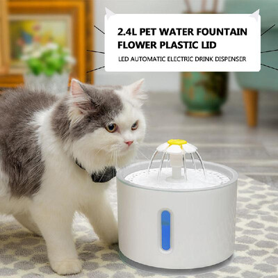 

24L Pet Water Fountain Flower Plastic Lid LED Automatic Electric Drink Dispenser Bowl with Clear Water Level Window