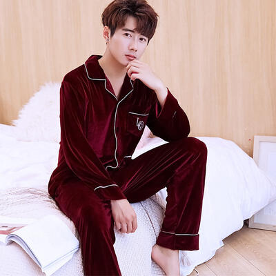 

Mens Plush Pajama Set Soft Warm 2 Piece Sleepwear Fluffy Long Sleeve Homewear