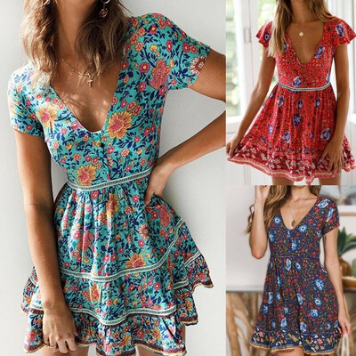 

Women Summer Boho Short Maxi Dress Evening Cocktail Party Beach Dresses Sundress