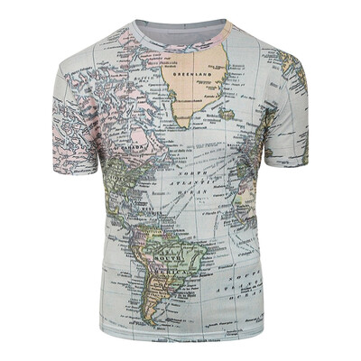 

Short Sleeves World Map Print Round Neck Shirt