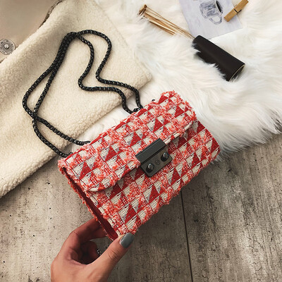 

Bag female bag new Korean fashion net red woolen chain bag bag wild shoulder slung small square bag