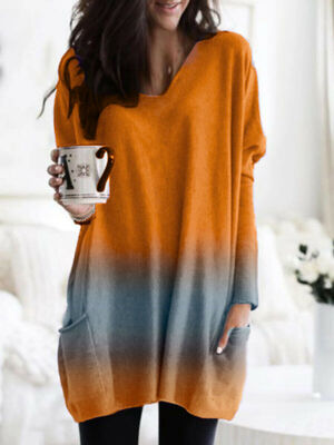 

Women Ladies Casual Loose Long Sleeve V Neck T-shirt Tops Blouse Tee SXL