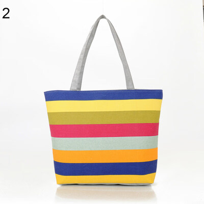 

Fashion Canvas Striped Rainbow Prints Shoulder Tote Bag Women Casual Handbag