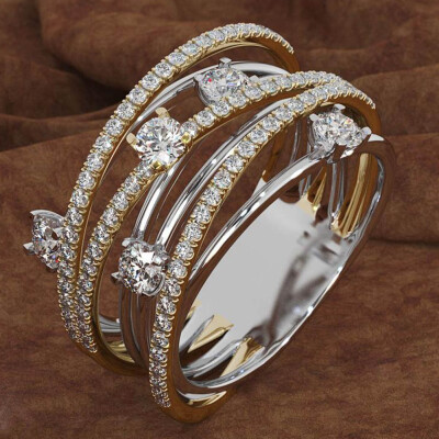 

New Flash Crystal Micro-Inlaid Zircon Ring European And American X Shape Women Cross Color Separation Ring