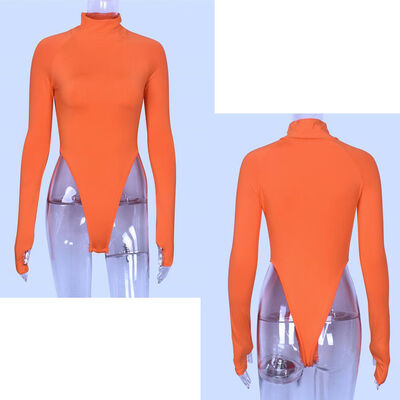 

Ladies Women High Turtle Neck Long Sleeve Bodysuit Plain Casual Leotard Top Jump