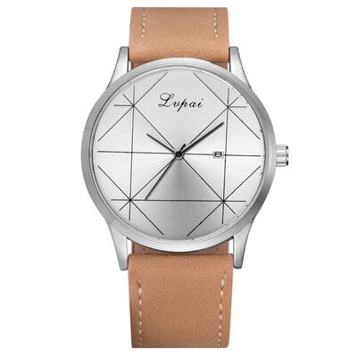 

Lvpai Geometric Print Dial Quartz Watch Men Leather Strap Analog Wristwatch