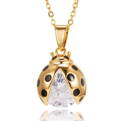

New Zircon Pendants Necklace For Women Crystal Ladybug Gold Sliver Color Long Necklaces Fashion Jewelry Christmas Gift
