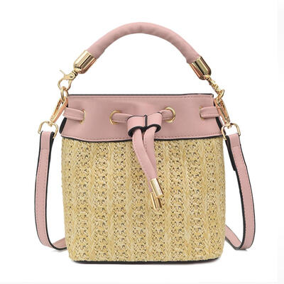 

Straw Shoulder Messenger Handbags Women PU Leather Drawstring Crossbody Bag