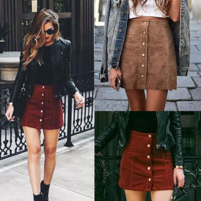 

Women High Waist Lace Up Suede Leather Pocket Preppy Short Mini Skirts dress WW