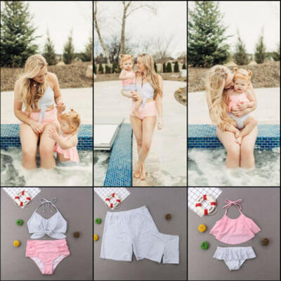 

Family Matching Swimwear Mother Daughter Father Son Kids Frill Two piece Bikini