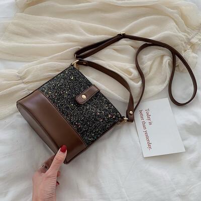 

Senior sense bag foreign chic Sen handbag 2019 new paillette bucket bag shoulder slung womens bag