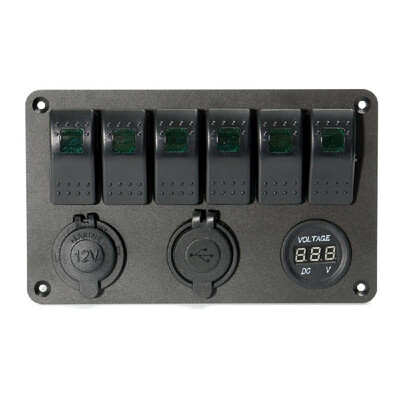 

6 Gang LED Rocker Switch Panel Voltmeter Dual USB Power Charger Marine Boat RV