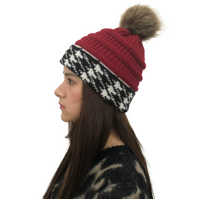 

Tailored Women Stitching Outdoor Faux Fur Ball Hats Crochet Knit Holey Beanie Cap