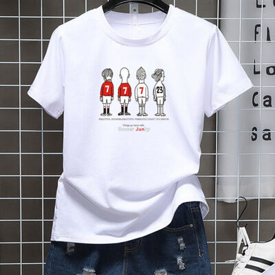 

Women Round Collar Cartoon Print Loose Short Sleeve Casual T-Shirt Simple Wild Tops