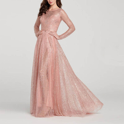 

〖Follure〗Women Sexy Lace Sequin Solid Camis Back Hollow V-Neck Long Party Elegant Dress