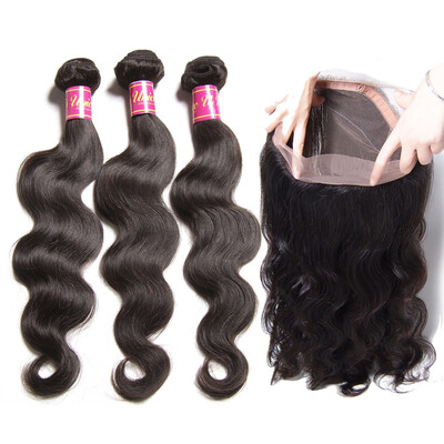 

UNice 8A Brazilian Body Wave Hair Bundles with 360 Lace Frontal Closure