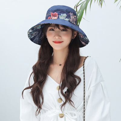 

Sunshade womens summer new two-purpose pure cotton print folding cloth cap Korean strap bow big edge cap
