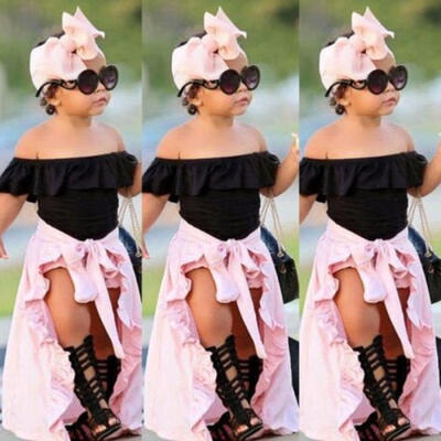 

Baby Girls Ruffled Tops T-shirtFloral Shorts Pants Summer Outfits Set Clothes