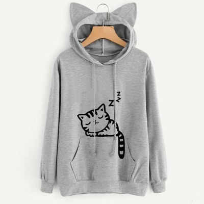 

Casual Cute Cat Ear Girls Hoodie Sweatshirt Hooded Coat Tops Long Sleeve Blouse