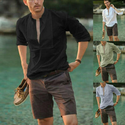 

US Mens Slim Fit Shirt Long Sleeve T Shirt Casual Loose Dress Soft Tops Tee