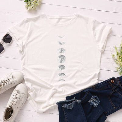 

Plus Size Moon Planet Print T Shirt Women Shirts Cotton O Neck Short Sleeve Summer T-Shirt Tops