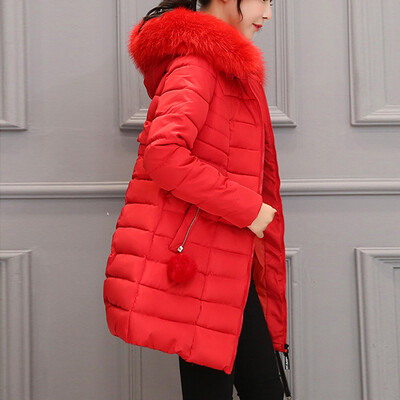 

Roseonmyhand Women Hooded Outwear Warm Coat Long Thick Fur Collar Cotton Parka Slim Jacket