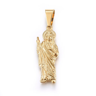 

304 Stainless Steel Pendants Saint Jesus Golden 32x12x3mm Hole 9x5mm