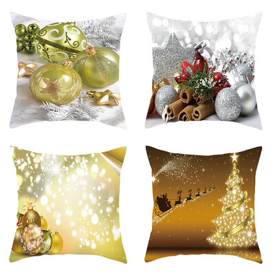 

Tailored 4PC Merry Christmas Short Plush Pillowcase Sofa Pad Set Home Decoration 18x18 In
