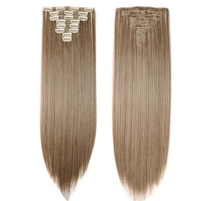 

Full Head Clip Synthetic in Hair Extensions 8 Piece 18 Clips Hairpiece Long Wave Curly Straight for Women