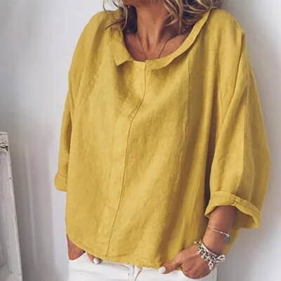 

Roseonmyhand Women Fashion Plus Size Solid Casual Linen Turtleneck Blouse T-Shirt