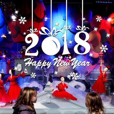 

Gobestart 2018 Happy New Year Merry Christmas Wall Sticker Home Shop Windows Decals Decor