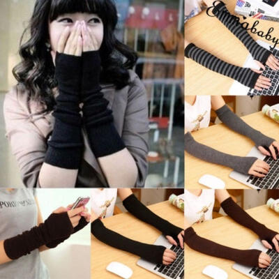 

Women Long Arm Warmer Fingerless Sleeves Stretchy Protection Gloves Mittens Blac