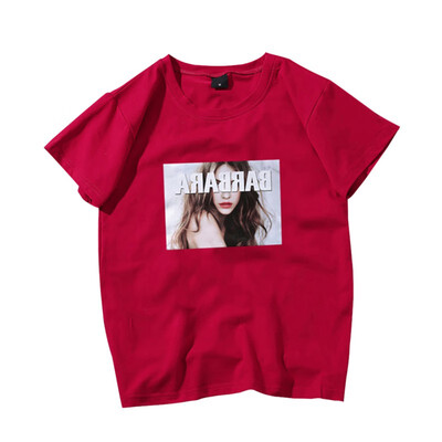 

Korean Style Letter Character Print Womens Tops Casual Round Neck Short-sleeved Tees