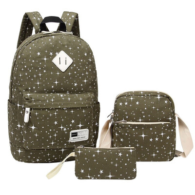 

Tailored 3PC Women Ladies Girl Canvas Laptop Star Handbag Shoulder Backpack Purse Bags