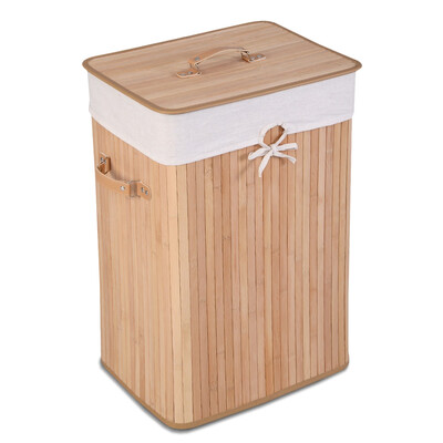 

Rectangle Bamboo Hamper Laundry Basket Washing Cloth Bin Storage Bag Lid 3 color-Natural