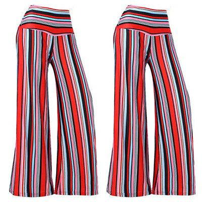 

Tailored Women Sexy Wide Leg Pants Striped Printed Elastic Waistband Mid-waist Wide Pants