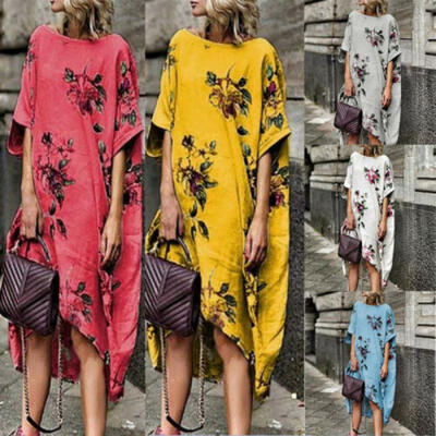 

US Womens Lady Floral Maxi Dress Boho Kaftan Tunic Casual Long Dresses Plus Size