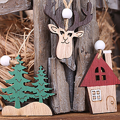 

Siaonvr Wooden Mini Christmas Tree Desktop Ornaments Merry Christmas Party Decor