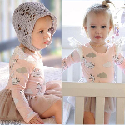 

Sweet Toddler Baby Girl Cloud Swan Print Long Sleeve Peng Peng Gauze Skirt Dress