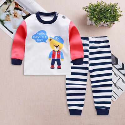 

2pcs Cotton Cute Bear Clothing Set Stripe Boys Kids O-Neck T-shirt Pants