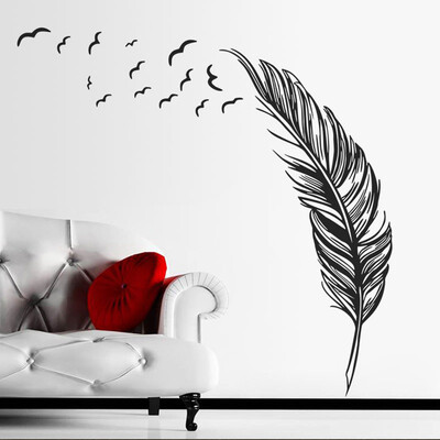 

Gobestart New Wall Sticker Birds Feather Bedroom Home Decal Mural Art Decor Black