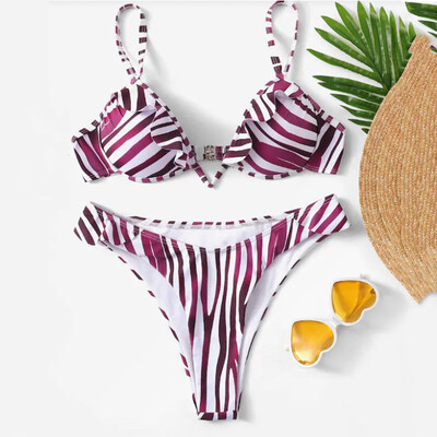

Roseonmyhand Women Bikini Set Print Padded Swimwear High Waist Bathing Swimsuit Beachwear