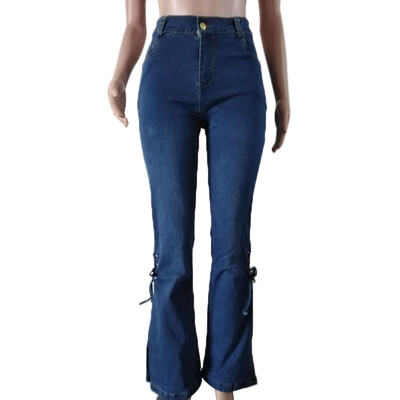 

Womens Flare Bell Bottom Jeans Ladies Flared Denim Pants Lace Up Long Trousers